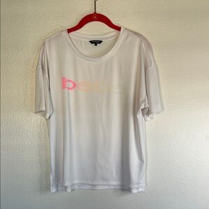 EUC Bebe White Tee with Colorful Logo sz M